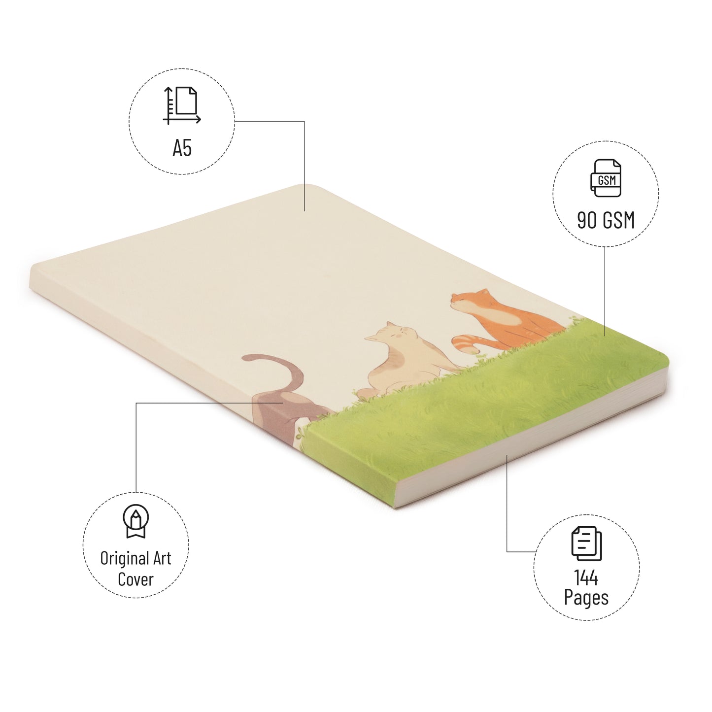 Aesthetic Journal Notebook - for Writers, Creators, Designers & Artists | Cat-theme Art Cover