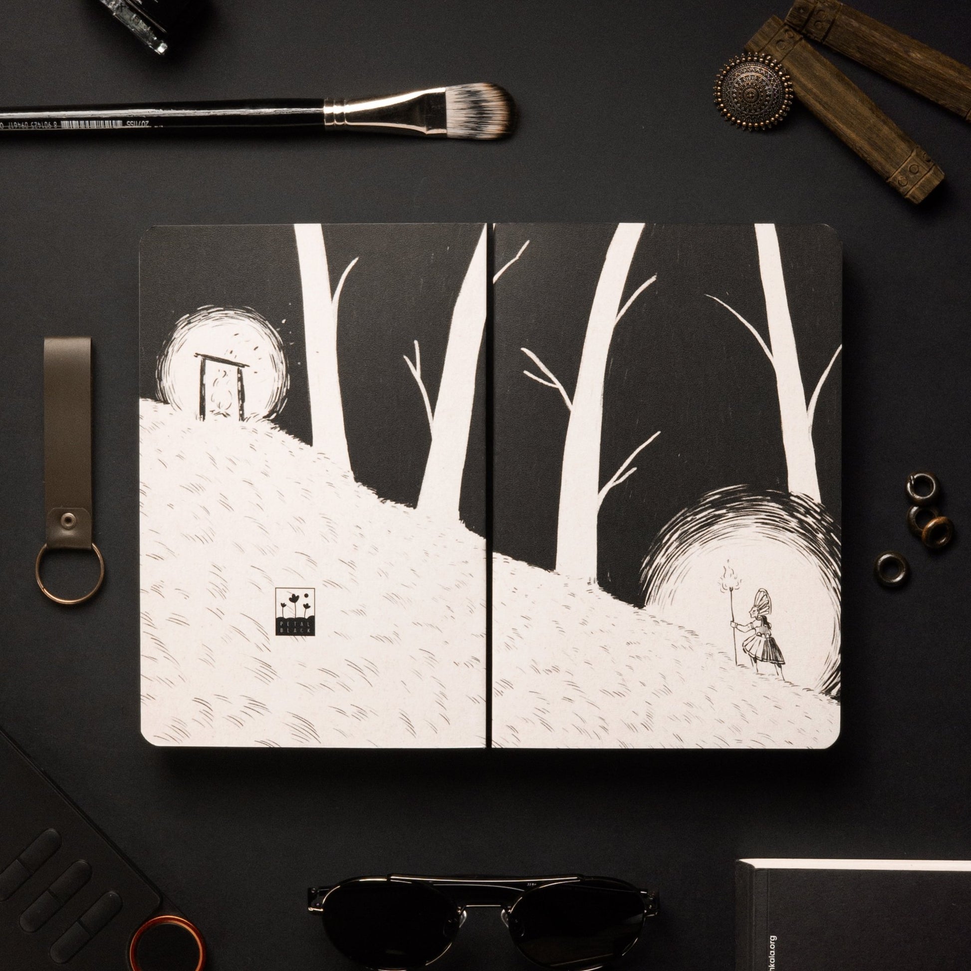 A5 JOURNAL NOTEBOOK with Original Art Cover by Indian Artists | Theyyam Inspired - Petal Black Store