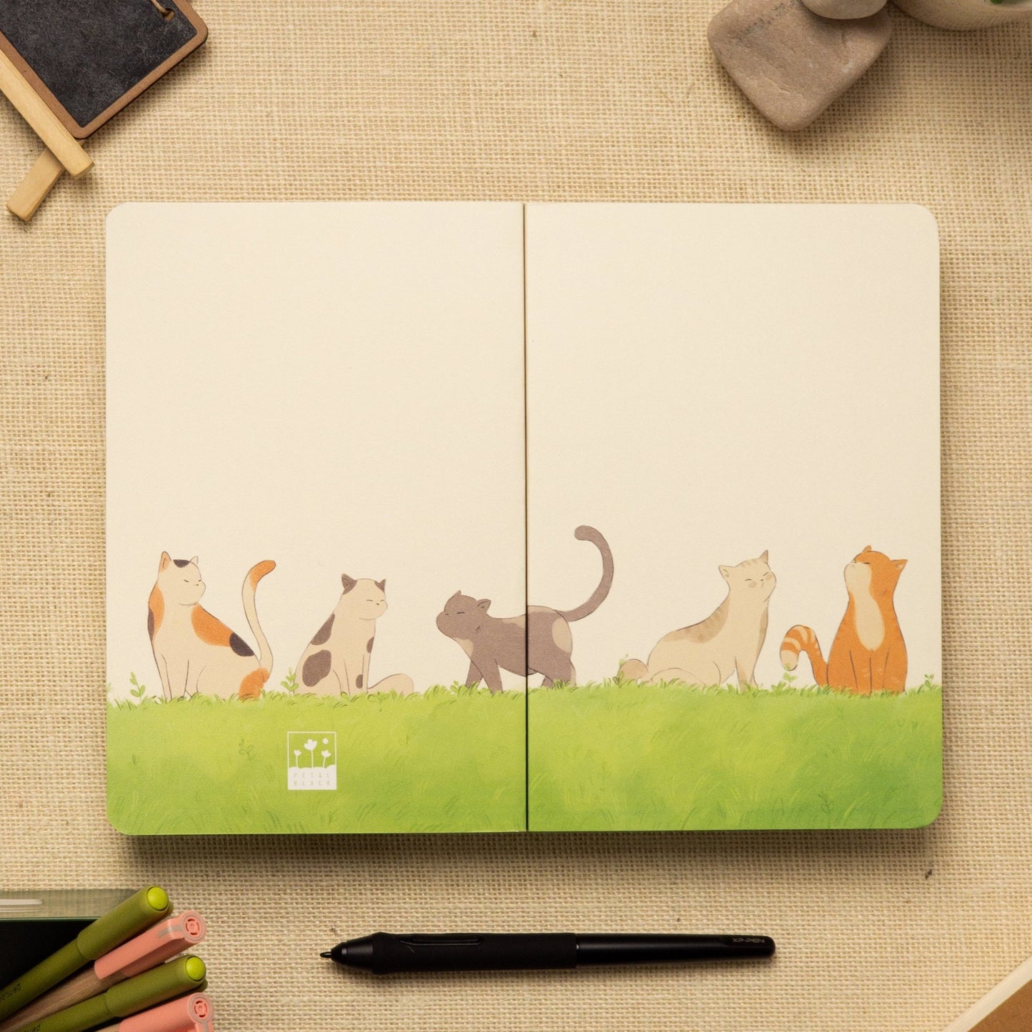 Aesthetic Journal Notebook - for Writers, Creators, Designers & Artists | Cat - theme Art Cover - Petal Black Store