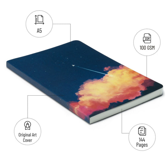 Skyview - Aesthetic Notebook Journal A5 for Drawing, Doodling, Journaling, Planning & Writing | For Men & Women | Original Art Cover by Indian Artists - Petal Black Store
